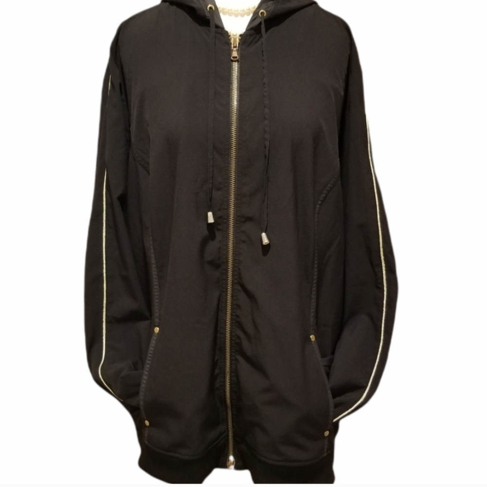 Zenergy by Chico's Black /Gold Windbreaker/ Lightweight Jacket Hoodie Jacket XL